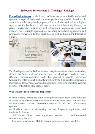 Embedded Software and its Training at Emblogic