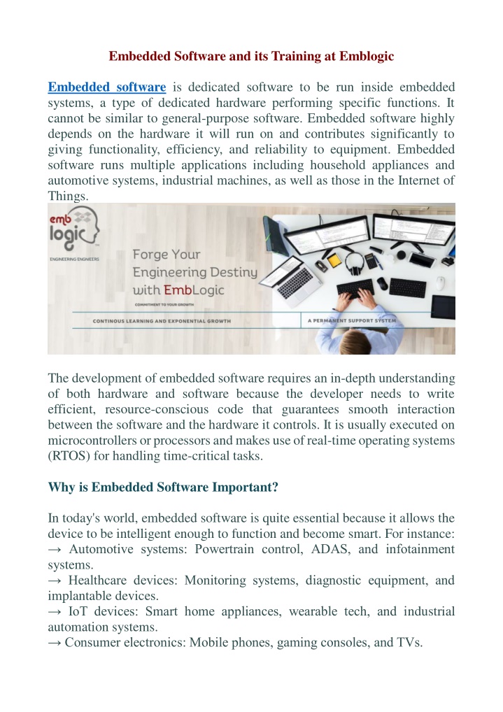 embedded software and its training at emblogic