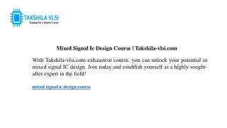 Mixed Signal Ic Design Course  Takshila-vlsi.com