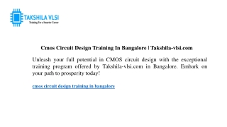 Cmos Circuit Design Training In Bangalore Takshila-vlsi.com