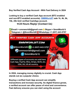 Buy Verified Cash App Account - With Fast Delivery in 2024