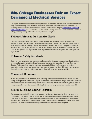 Why Chicago Businesses Rely on Expert Commercial Electrical Services