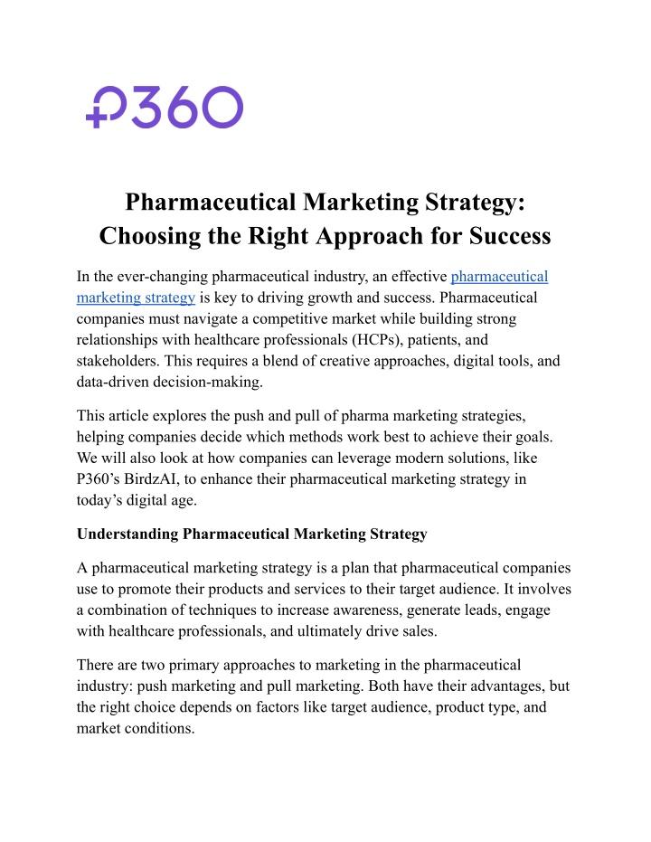 pharmaceutical marketing strategy choosing