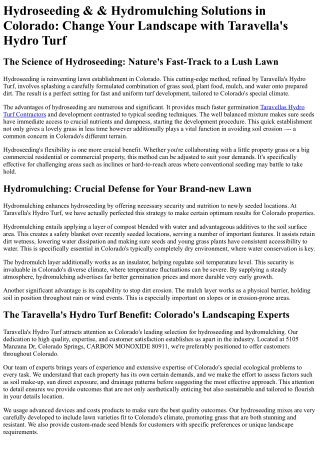 Taravellas Hydro Turf