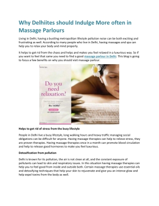 Why Delhiites should Indulge More often in Massage Parlours