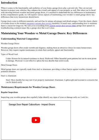 Maintaining Your Wooden vs Metal Garage Doors: Key Differences