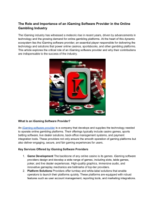 the role and importance of an igaming software