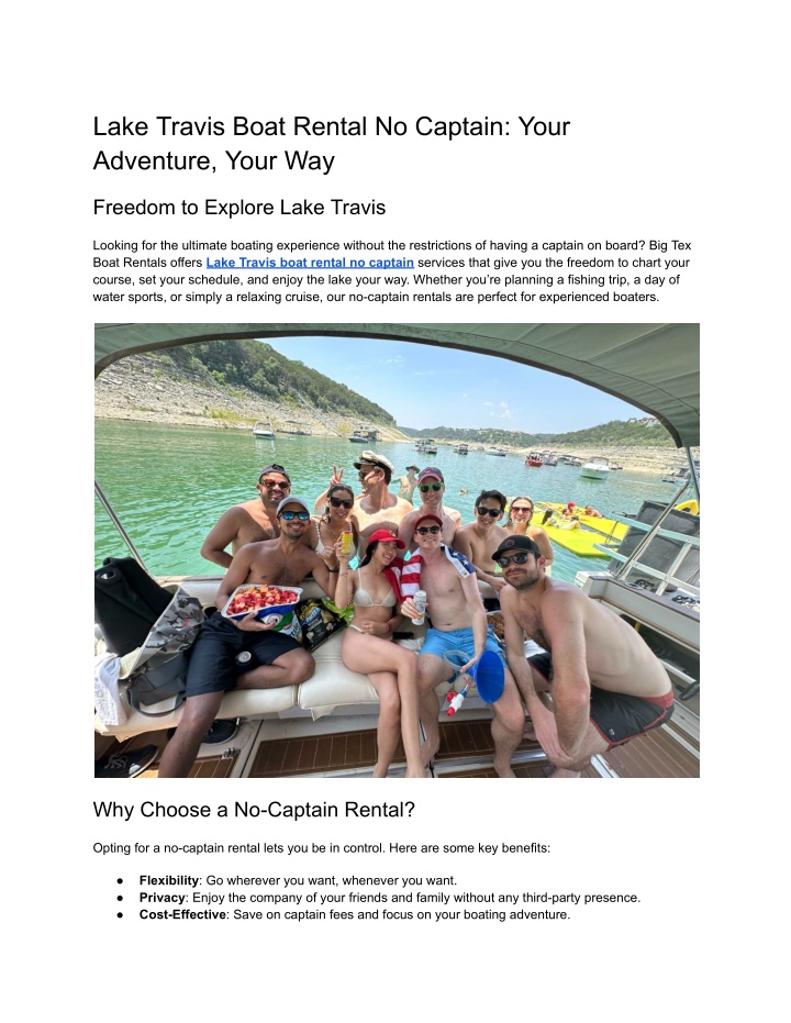 lake travis boat rental no captain your adventure