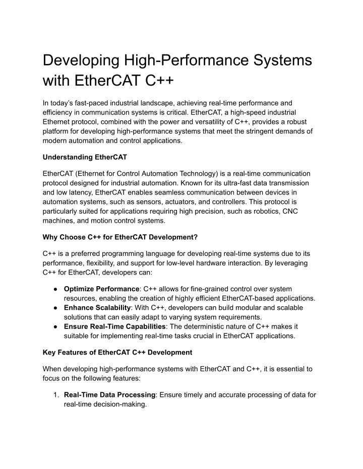 developing high performance systems with ethercat