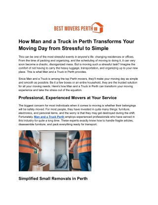 How Man and a Truck in Perth Transforms Your Moving Day from Stressful to Simple