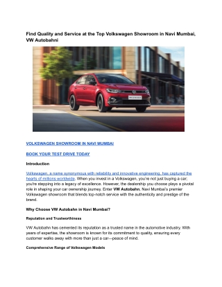 Find Quality and Service at the Top Volkswagen Showroom in Navi Mumbai, VW Autobahni