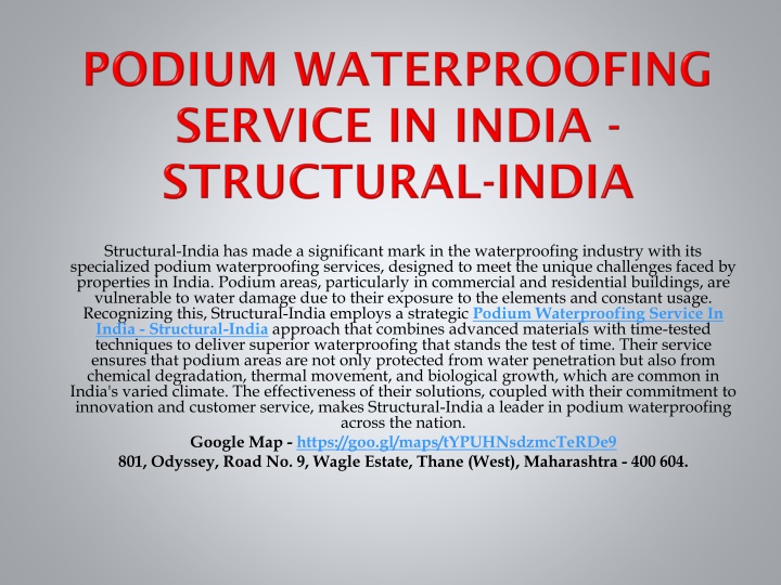 podium waterproofing service in india structural india