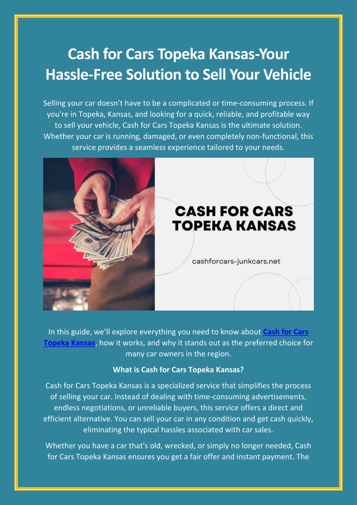 cash for cars topeka kansas your hassle free