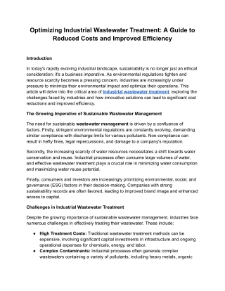 Optimizing Industrial Wastewater Treatment_ A Guide to Reduced Costs and Improved Efficiency