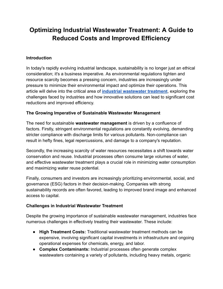 optimizing industrial wastewater treatment