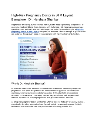 High-Risk Pregnancy Doctor in BTM Layout, Bangalore _ Dr