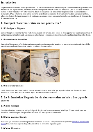 La Présentation Élégante du vin dans une caisse en bois