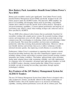 how battery pack assemblers benefit from lithion