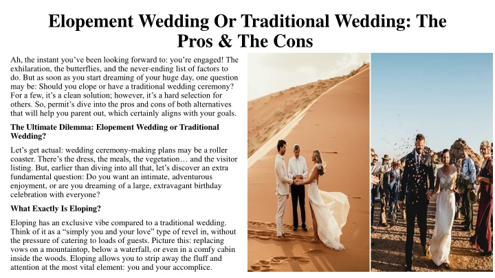 elopement wedding or traditional wedding the pros the cons