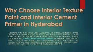 Why Choose Interior Texture Paint and Interior Cement Primer in Hyderabad