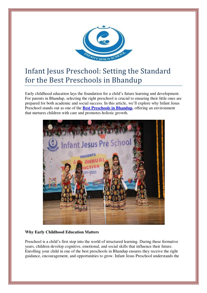 infant jesus preschool setting the standard