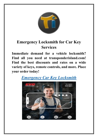 emergency locksmith for car key services