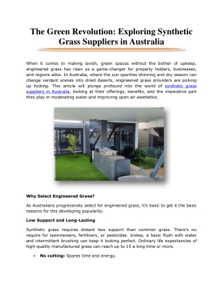 The Green Revolution: Exploring Synthetic Grass Suppliers in Australia