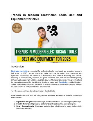 Trends in Modern Electrician Tools Belt and Equipment for 2025