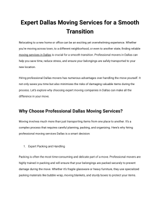 Expert Dallas Moving Services for a Smooth Transition