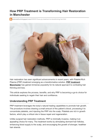 How PRP Treatment is Transforming Hair Restoration in Manchester