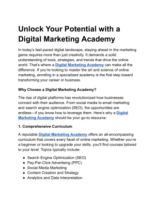 Unlock Your Potential with a Digital Marketing Academy