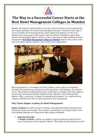 Best Hotel Management Colleges in Mumbai by Inspire Academy