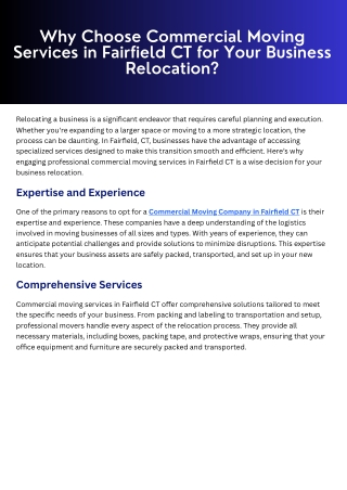 Why Choose Commercial Moving Services in Fairfield CT for Your Business Relocation