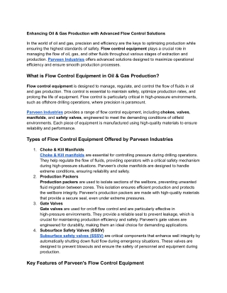 Enhancing Oil & Gas Production with Advanced Flow Control Solutions
