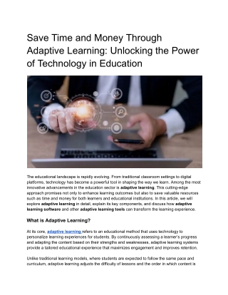 save time and money through adaptive learning