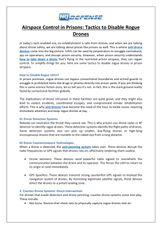 Airspace Control in Prisons- Tactics to Disable Rogue Drones