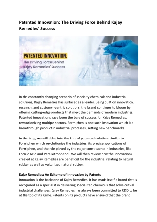 Patented Innovation- The Driving Force Behind Kajay Remedies' Success