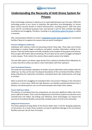 Understanding the Necessity of Anti-Drone System for Prisons