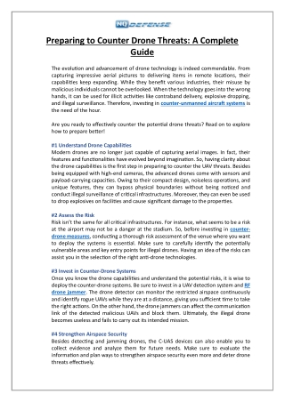 Preparing to Counter Drone Threats- A Complete Guide