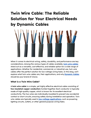 Twin Wire Cable_ The Reliable Solution for Your Electrical Needs by Dynamic Cables