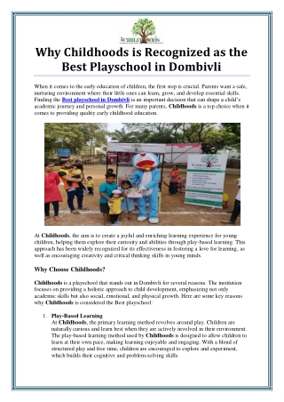 Best Playschool in Dombivli - Childhoods