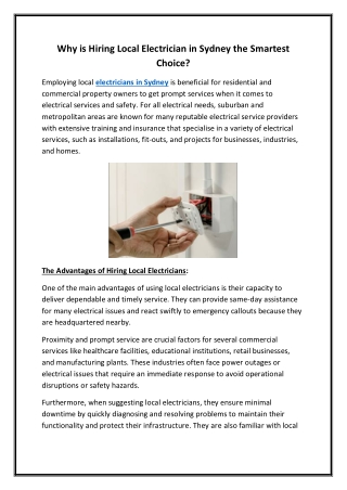 why is hiring local electrician in sydney