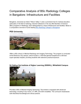 Comparative Analysis of BSc Radiology Colleges in Bangalore_ Infrastructure and Facilities