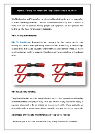 Importance of Slip Flex Handles and Tong Safety Handles to Your Needs