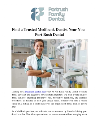 Find a Trusted Medibank Dentist Near You - Port Rush Dental