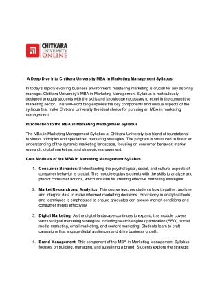 A Deep Dive into Chitkara University MBA in Marketing Management Syllabus