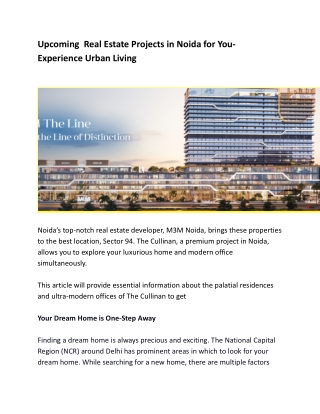 Upcoming  Real Estate Projects in Noida for You- Experience Urban Living