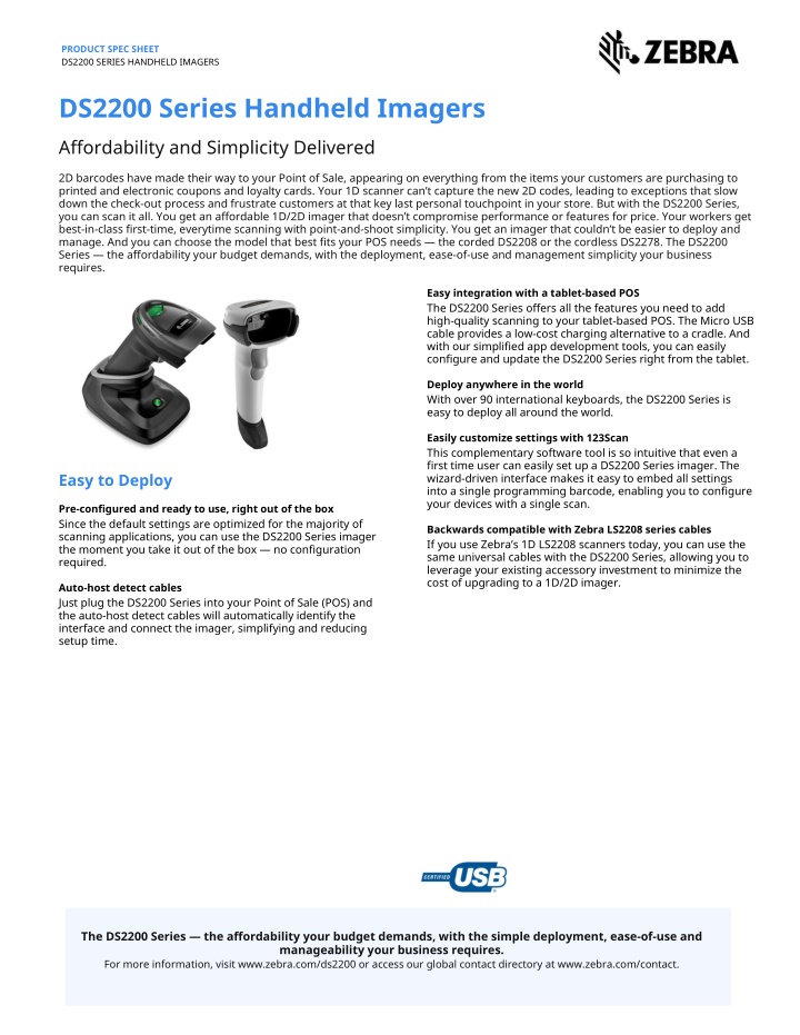 product spec sheet ds2200 series handheld imagers