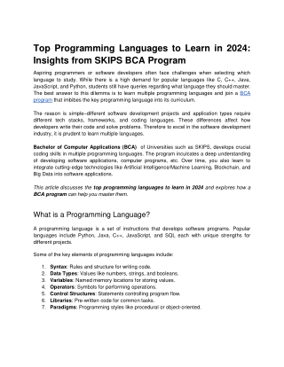 Top Programming Languages to Learn in 2024_ Insights from SKIPS BCA Program