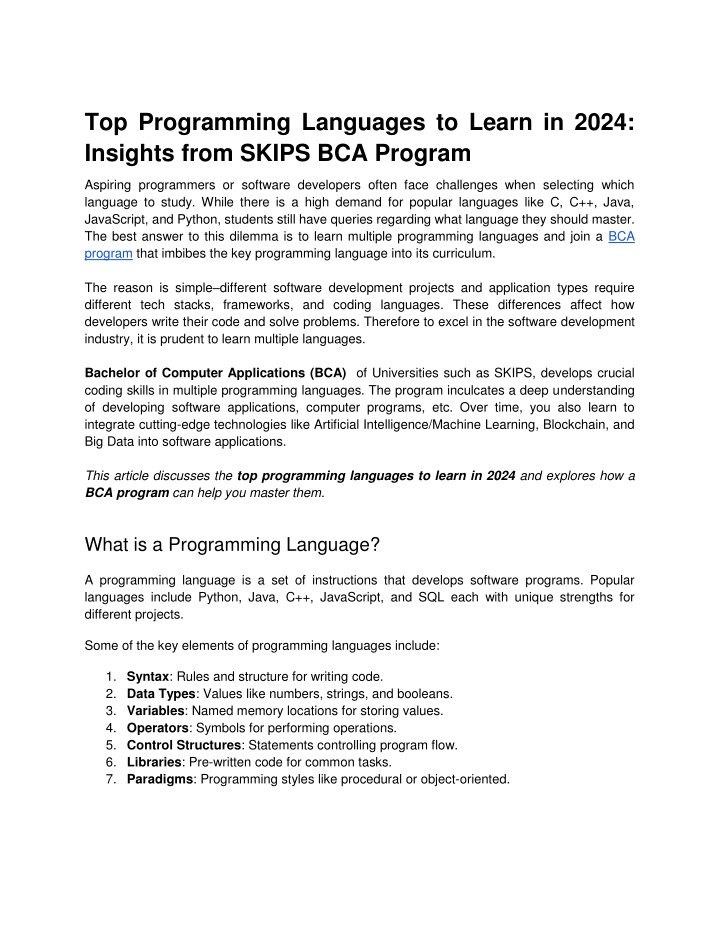 top programming languages to learn in 2024